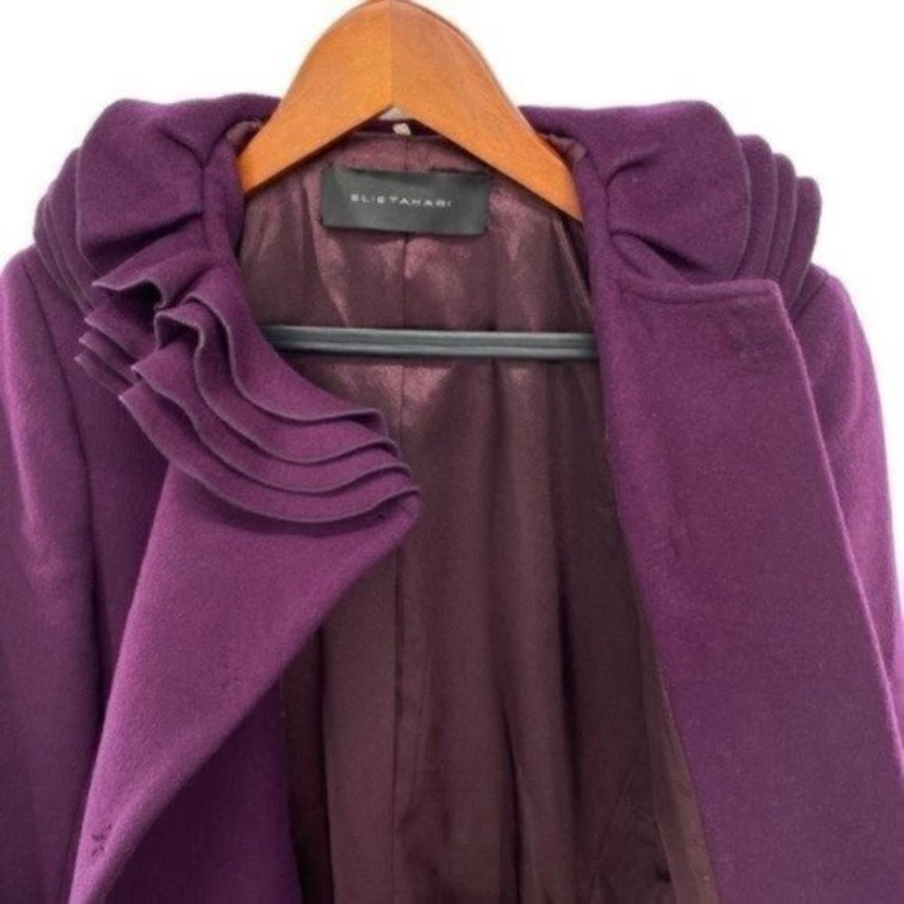 Elie Tahari Womens Purple Wool Pea Coat - Picture 7 of 8